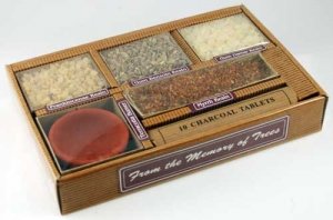 Explore the influence of four incense scents used since ancient times as they have been used for centuries in rituals and spells with this Resin Gift Pack with Burner and Charcoal Starter Kit.