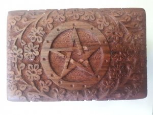 Tarot Box Wooden Carved Pentacle